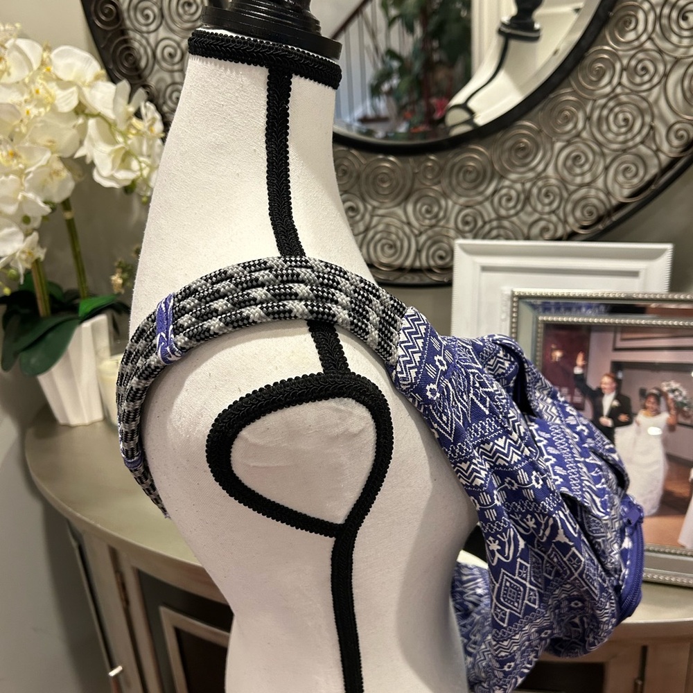 Kavu Blue & White Geometric Canvas Sling Bag - Picture 6 of 8